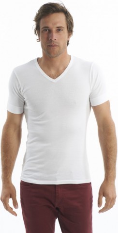 Tee-Shirt manches courtes col V Blanc ArmorLux